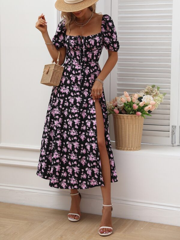 Vestido Largo Boho Floral con Nudo y Abertura en Pierna - Image 3