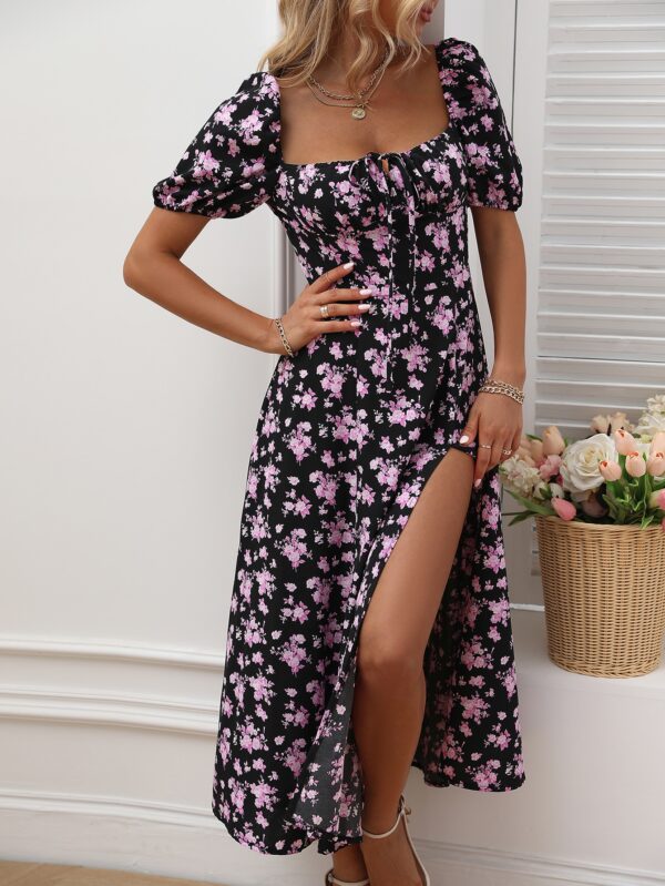Vestido Largo Boho Floral con Nudo y Abertura en Pierna - Image 5