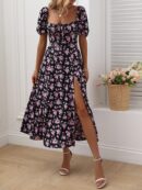 Vestido Largo Boho Floral con Nudo y Abertura en Pierna