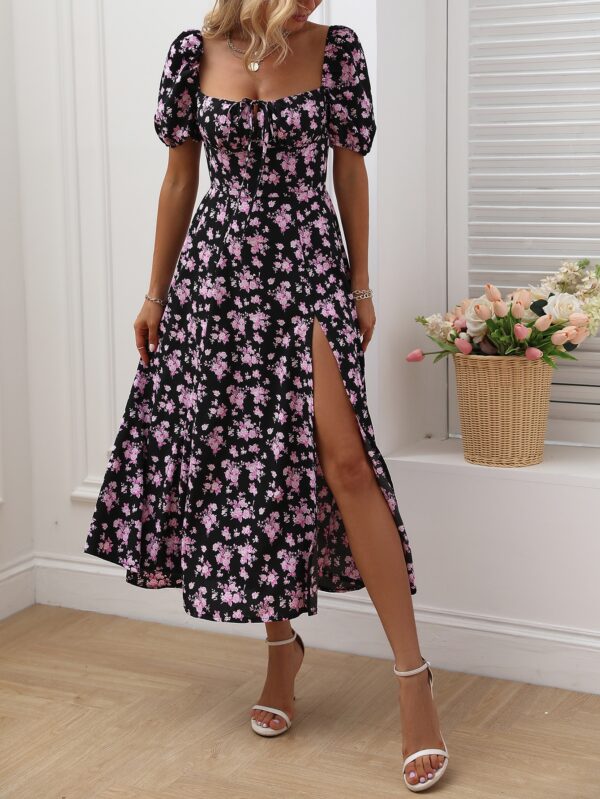 Vestido Largo Boho Floral con Nudo y Abertura en Pierna - Image 6