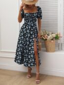 Vestido Largo Boho Floral con Nudo y Abertura en Pierna
