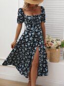 Vestido Largo Boho Floral con Nudo y Abertura en Pierna