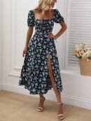 Vestido Largo Boho Floral con Nudo y Abertura en Pierna