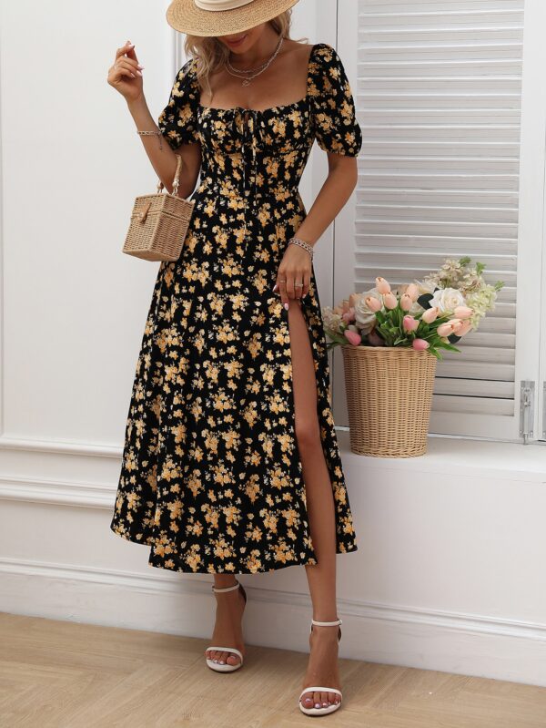 Vestido Largo Boho Floral con Nudo y Abertura en Pierna - Image 73