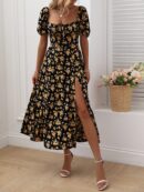 Vestido Largo Boho Floral con Nudo y Abertura en Pierna