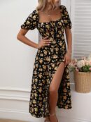 Vestido Largo Boho Floral con Nudo y Abertura en Pierna