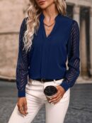 Blusa Cuello Muesca y Mangas Obispo en Blanco