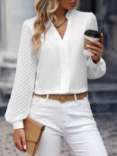 Blusa Cuello Muesca y Mangas Obispo en Blanco