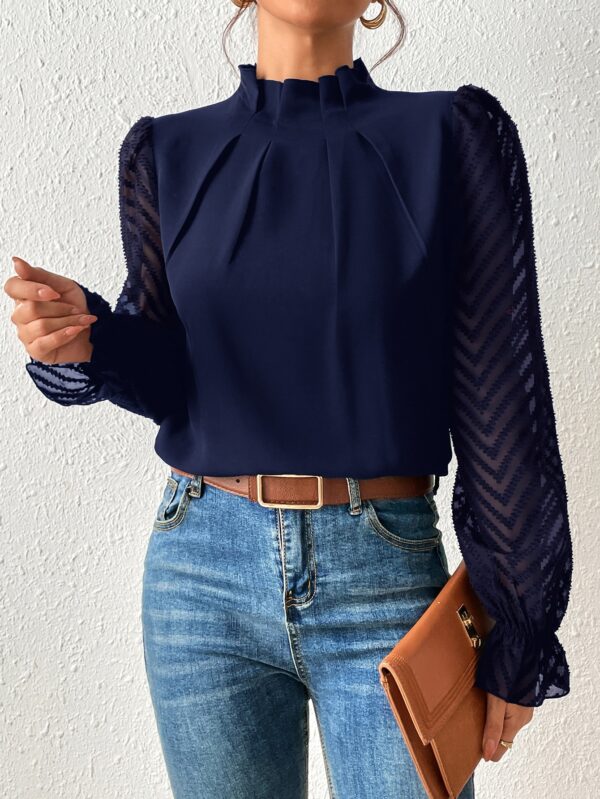 Blusa Elegante de Manga Larga con Cuello Volado y Detalles Plegados - Image 36