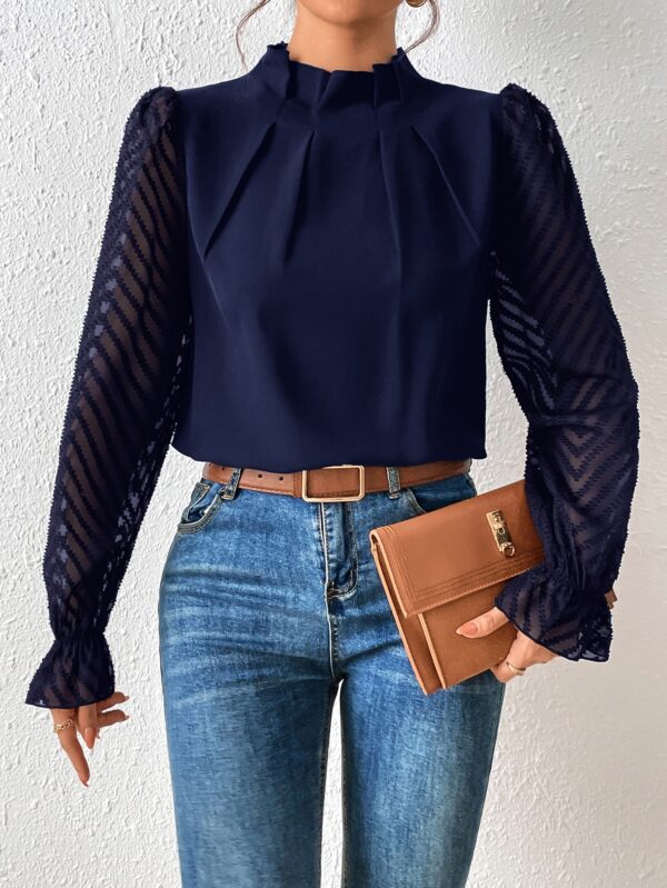 Blusa Elegante de Manga Larga con Cuello Volado y Detalles Plegados - Image 39