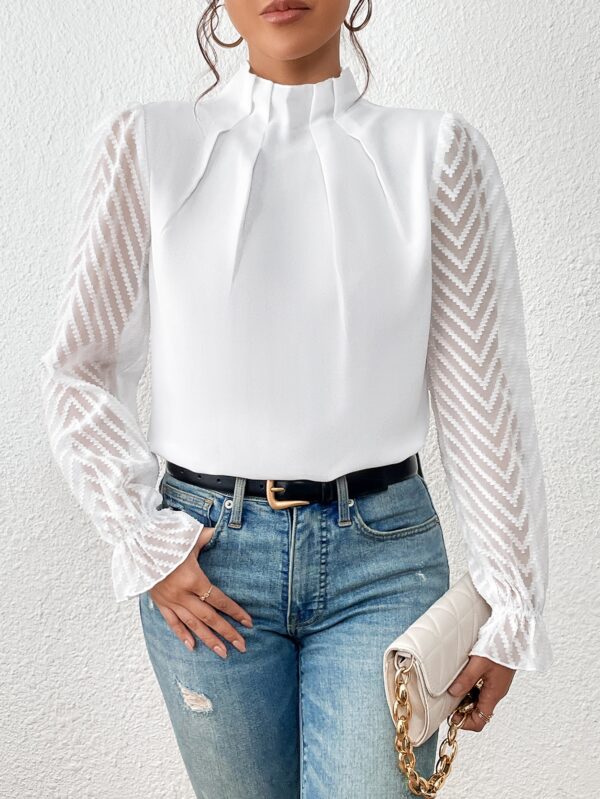 Blusa Elegante de Manga Larga con Cuello Volado y Detalles Plegados - Image 17