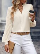 Blusa Cuello Muesca y Mangas Obispo en Blanco