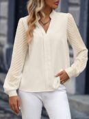 Blusa Cuello Muesca y Mangas Obispo en Blanco