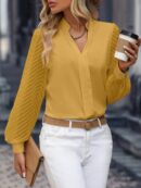 Blusa Cuello Muesca y Mangas Obispo en Blanco