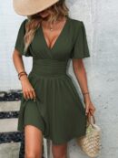 Vestido Casual Cuello en V con Mangas Mariposa