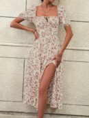 Vestido Largo Boho Floral con Nudo y Abertura en Pierna