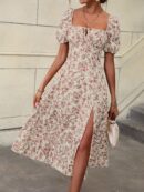 Vestido Largo Boho Floral con Nudo y Abertura en Pierna