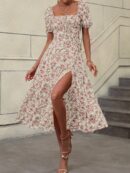 Vestido Largo Boho Floral con Nudo y Abertura en Pierna