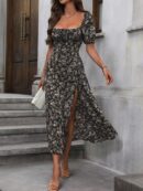 Vestido Largo Boho Floral con Nudo y Abertura en Pierna