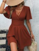 Vestido Casual Cuello en V con Mangas Mariposa