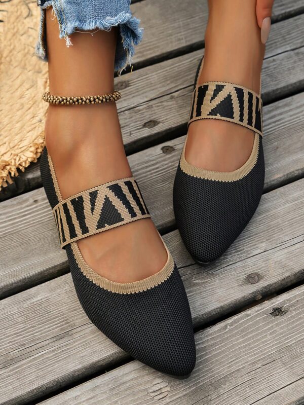 Zapatos Planos Estilo Mary Jane de Malla Tejida en Negro