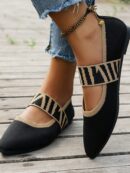 Zapatos Planos Estilo Mary Jane de Malla Tejida en Negro
