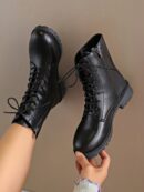 Botines Retro con Cierre Lateral y Cordones, Ideales para Leggings