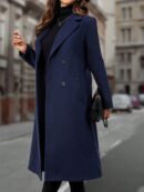 Sobretodo Elegante de Color Sólido con Botones Dobles y Cinturón