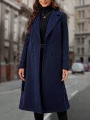 Sobretodo Elegante de Color Sólido con Botones Dobles y Cinturón