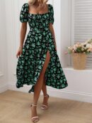Vestido Largo Boho Floral con Nudo y Abertura en Pierna