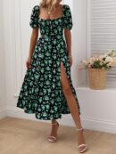 Vestido Largo Boho Floral con Nudo y Abertura en Pierna