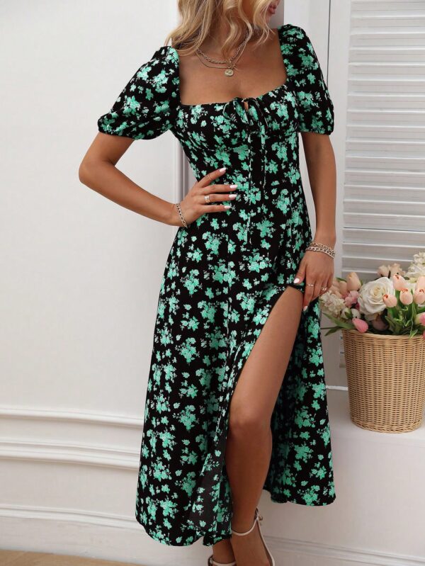 Vestido Largo Boho Floral con Nudo y Abertura en Pierna - Image 56