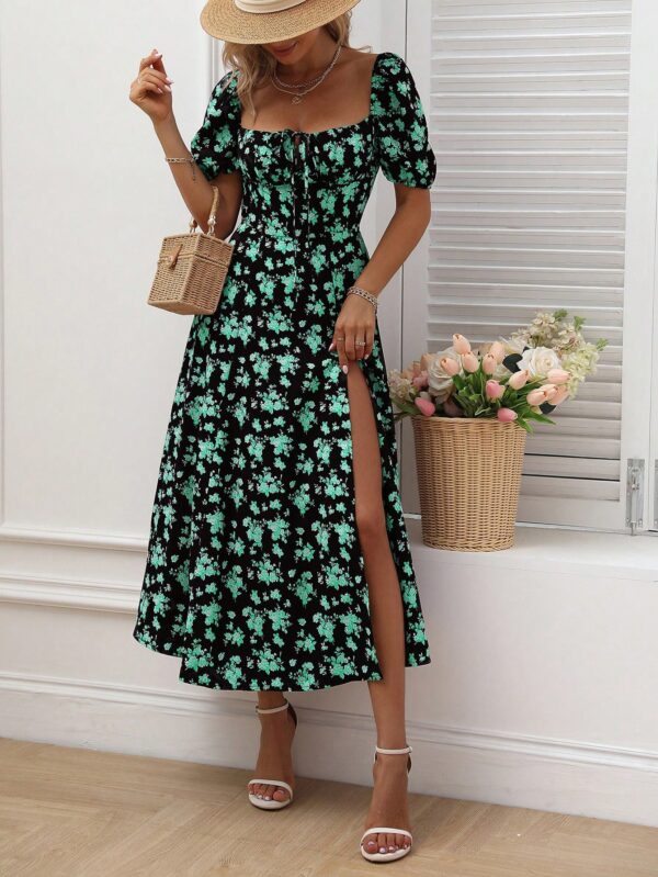 Vestido Largo Boho Floral con Nudo y Abertura en Pierna - Image 57