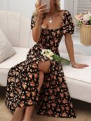 Vestido Largo Boho Floral con Nudo y Abertura en Pierna
