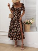 Vestido Largo Boho Floral con Nudo y Abertura en Pierna