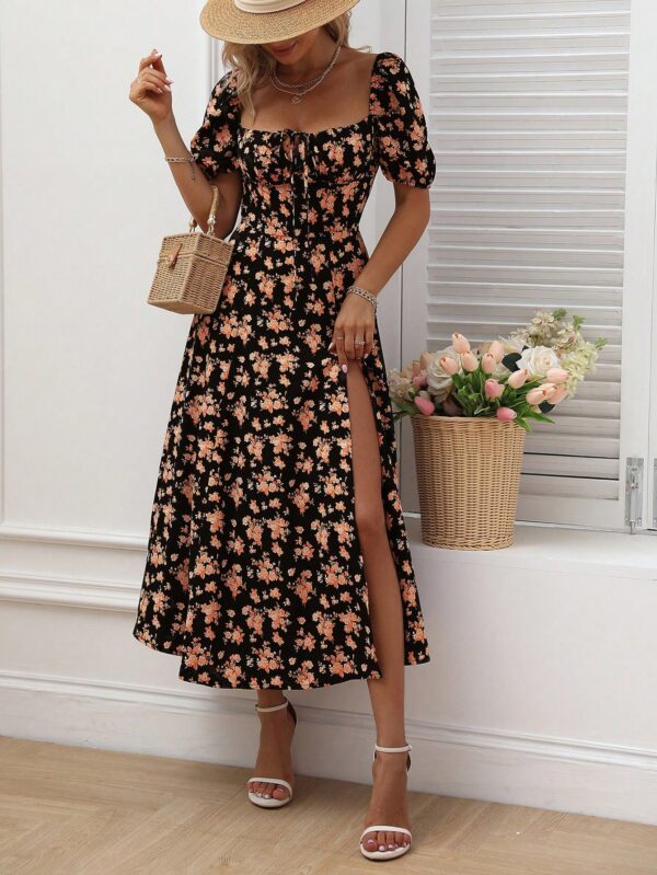 Vestido Largo Boho Floral con Nudo y Abertura en Pierna - Image 85