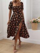 Vestido Largo Boho Floral con Nudo y Abertura en Pierna