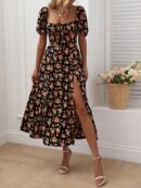 Vestido Largo Boho Floral con Nudo y Abertura en Pierna