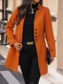 Chaqueta de Lana con Cuello Alto y Entallada para Mujer