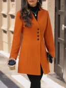 Chaqueta de Lana con Cuello Alto y Entallada para Mujer