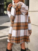 Chaqueta de Lana con Capucha y Estampado Escocés