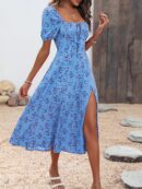 Vestido Largo Boho Floral con Nudo y Abertura en Pierna
