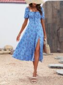 Vestido Largo Boho Floral con Nudo y Abertura en Pierna