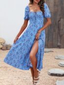 Vestido Largo Boho Floral con Nudo y Abertura en Pierna