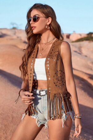 Chaleco Boho con Flecos de Gamuza para Primavera/Verano
