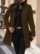 Abrigo de Lana Ajustado con Cuello Mao Estilo Casual