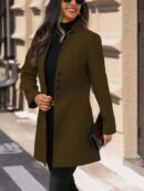 Abrigo de Lana Ajustado con Cuello Mao Estilo Casual