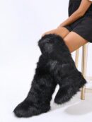 Botas de Nieve Peludas de Caña Media para Mujer