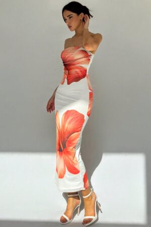 Vestido Tubo Sin Mangas con Estampado Especial y Cintura Alta