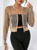 Chaqueta Bomber de Malla con Cierre y Hombros Caídos